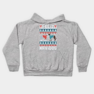 Feliz Navidog witty wordplay fair isle greyhounds // spot // grey background cute dogs dressed with teal and red knitted Christmas ugly sweaters pixel art Kids Hoodie